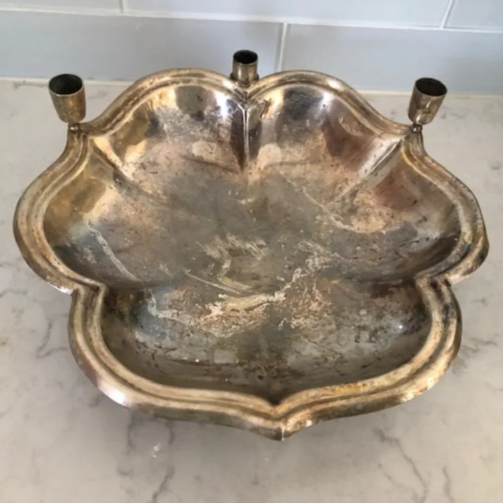 Candle Holder with vase. Large. Bowl. Metal. Rare